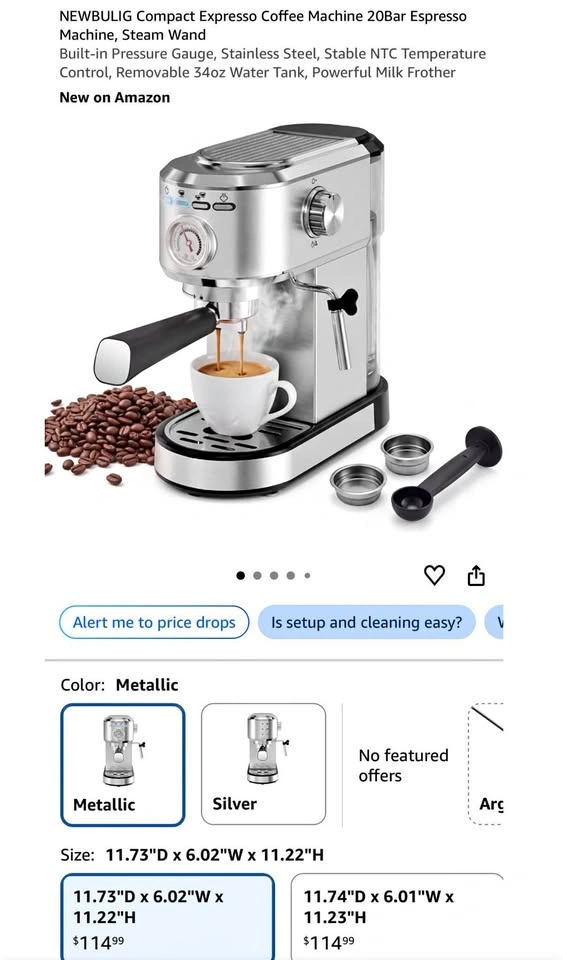 20Bar Espresso Machine, Steam Wand