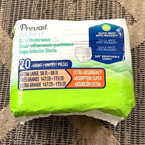 PREVAIL NU-FIT DAILY UNDERWEAR XL EXTRA ABSORBENCY 20 CT
