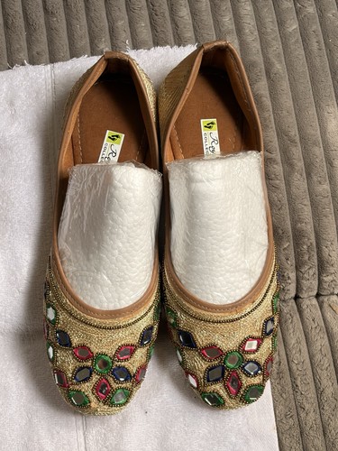 Womens Gold Multicolor Embroidered Beaded Wedding Flats - photo 2