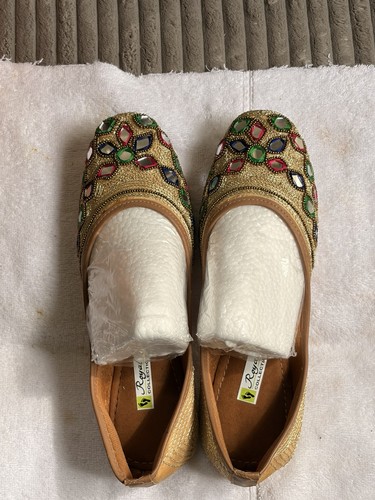 Womens Gold Multicolor Embroidered Beaded Wedding Flats - photo 4