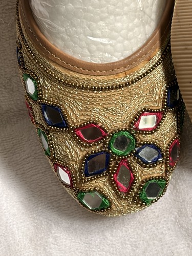 Womens Gold Multicolor Embroidered Beaded Wedding Flats - photo 5