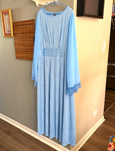 CURVE WOMENS BLUE SOLID MAXI DRESS 4XL ROUND NECK FRINGE