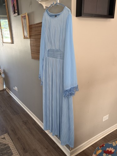 CURVE WOMENS BLUE SOLID MAXI DRESS 4XL ROUND NECK FRINGE - photo 3