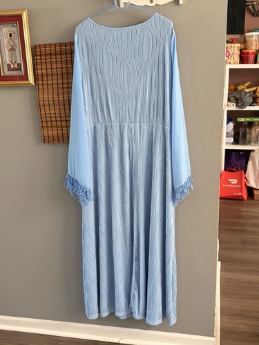 CURVE WOMENS BLUE SOLID MAXI DRESS 4XL ROUND NECK FRINGE - photo 4