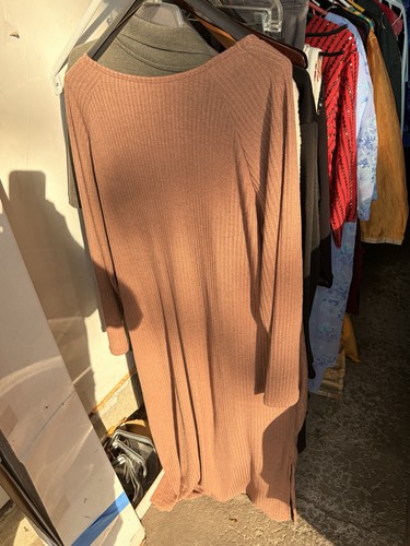 WOMENS BROWN RIBBED KNIT MIDI SWEATER DRESS SCOOP NECK - photo 3