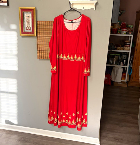 SHEIN CURVE Womens Plus 4XL Red/Gold Embroidered Maxi Dress