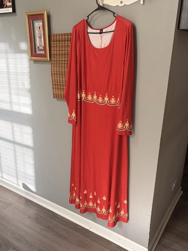 SHEIN CURVE Womens Plus 4XL Red/Gold Embroidered Maxi Dress - photo 2