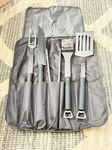 5-Piece Stainless Steel BBQ Grill Accessories Set in Case