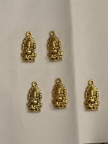 Set of 5 Gold-Tone Ganesha Hindu Deity Metal Charm Pendants - photo 2