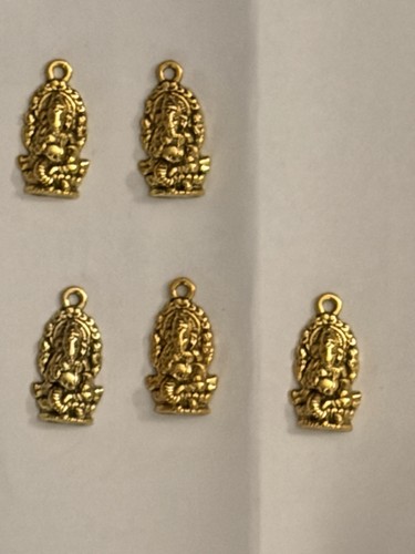 Set of 5 Gold-Tone Ganesha Hindu Deity Metal Charm Pendants - photo 3