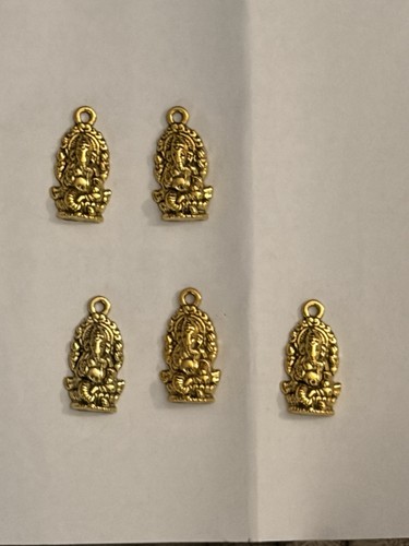 Set of 5 Gold-Tone Ganesha Hindu Deity Metal Charm Pendants - photo 5