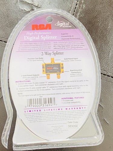 RCA 2 Way High Performance Digital Splitter Gold Plated DT2SP - photo 2