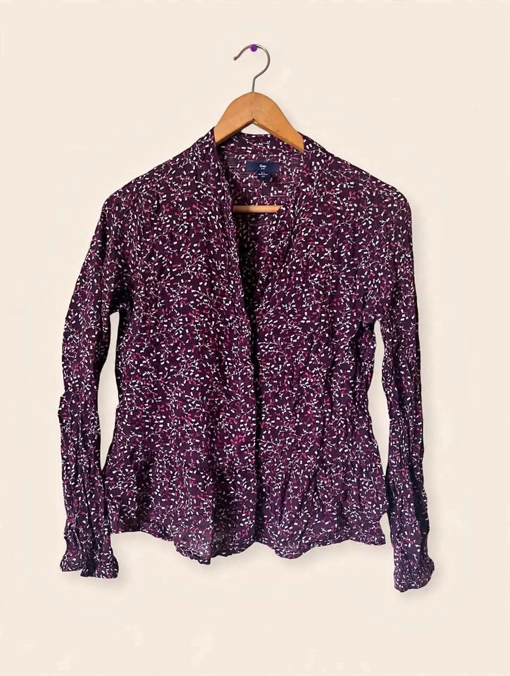 Gap Purple Floral Peplum Blouse – Long Sleeve – Size S