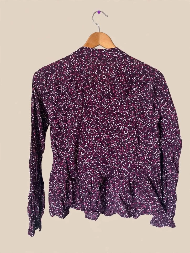Gap Purple Floral Peplum Blouse – Long Sleeve – Size S - photo 3