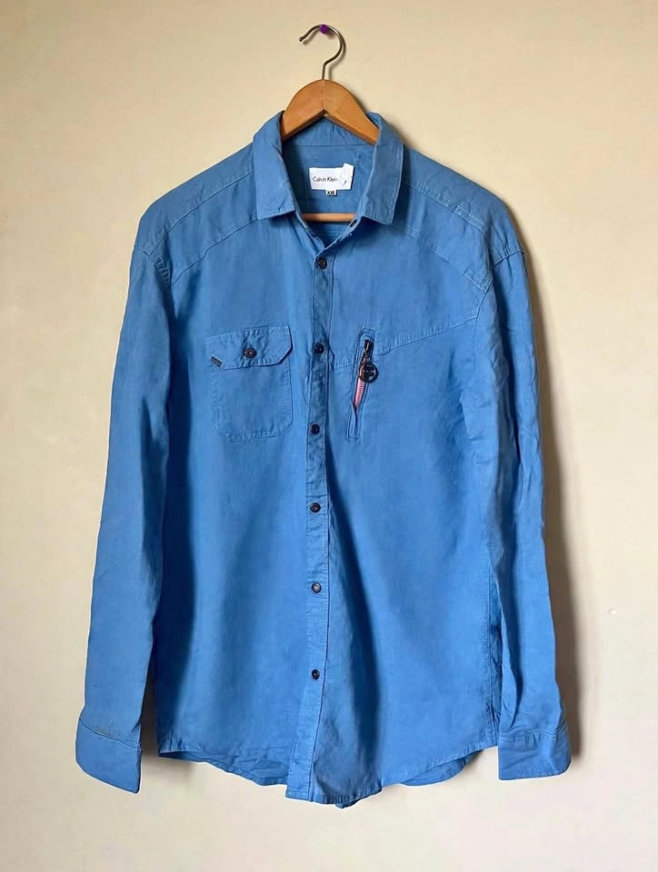 Calvin Klein Blue Button-Down Shirt – Long Sleeve – Size XXL