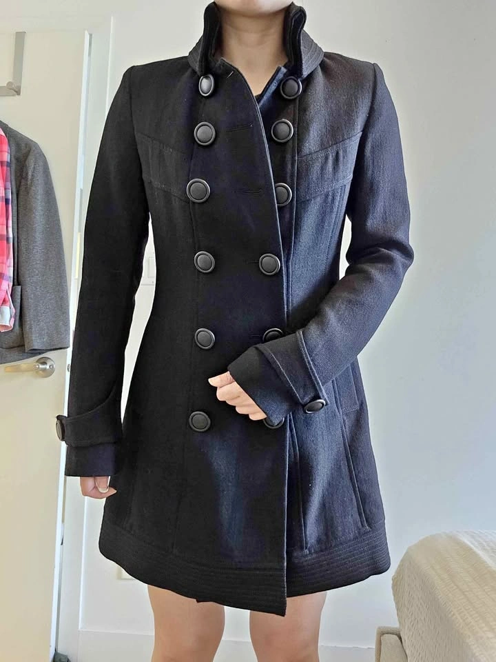 Classic Black Double-Breasted Vintage-Style Coat