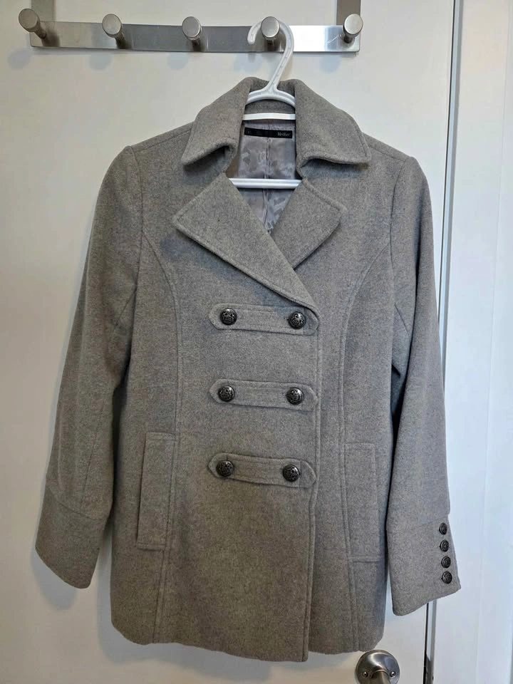 Classic Grey Double-Breasted Peacoat