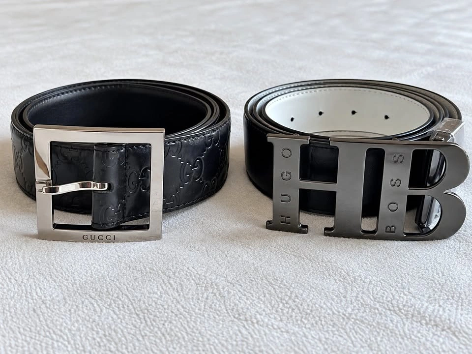 Gucci & Hugo Boss Men’s Black Leather Belts – 2 Belt Bundle