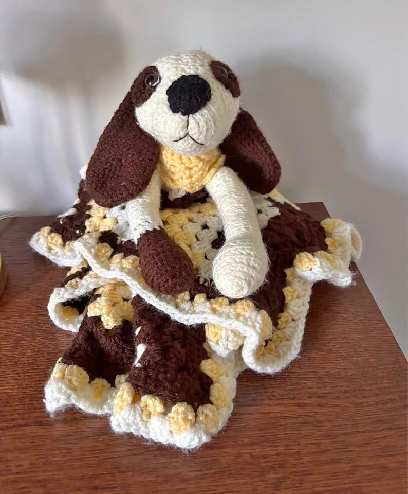 Free Bonus Item - Vintage Crochet Puppy Dog Lovey Blanket