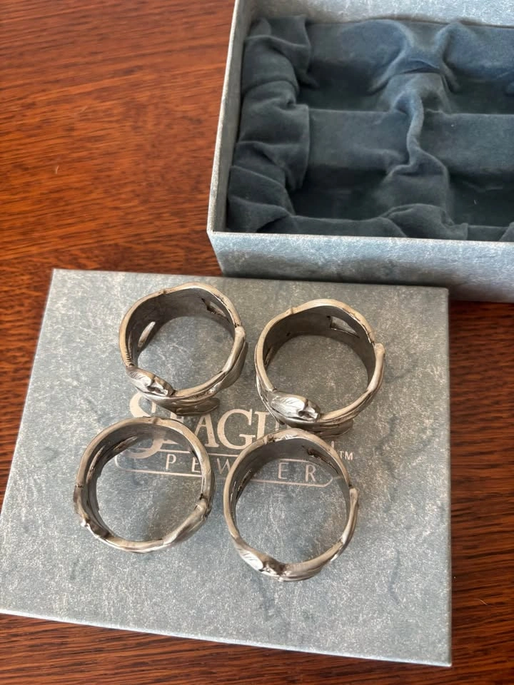 Vintage Seagull Pewter Sculpted Leaf Napkin Rings Set of 4 - photo 2