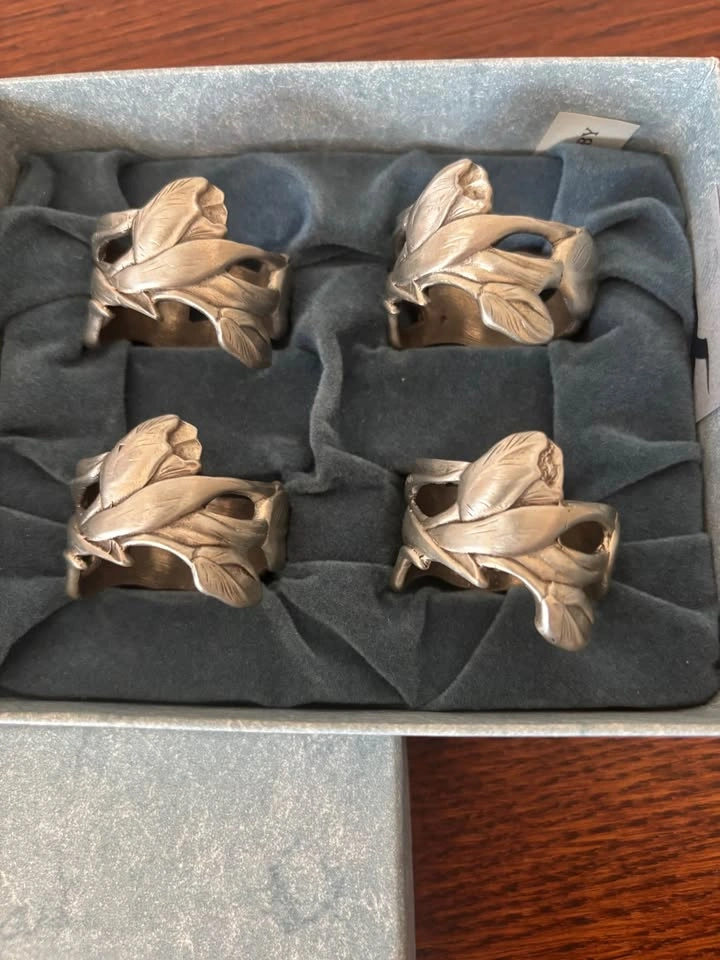 Vintage Seagull Pewter Sculpted Leaf Napkin Rings Set of 4 - photo 3