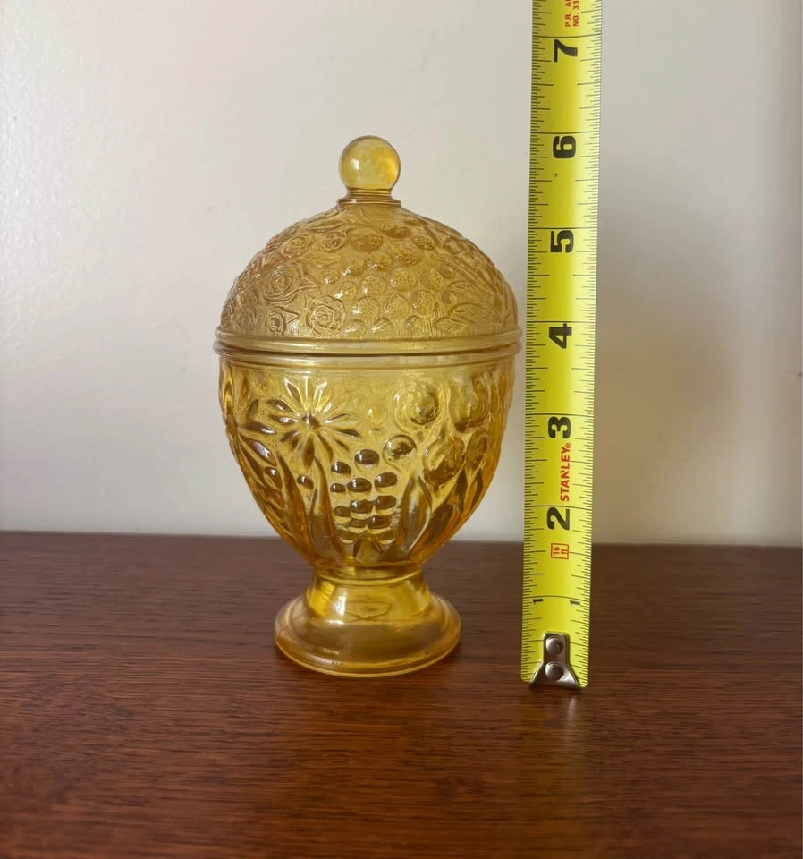 Vintage Avon Fostoria Amber Glass Lidded Candy Dish Harvest Patt - photo 4