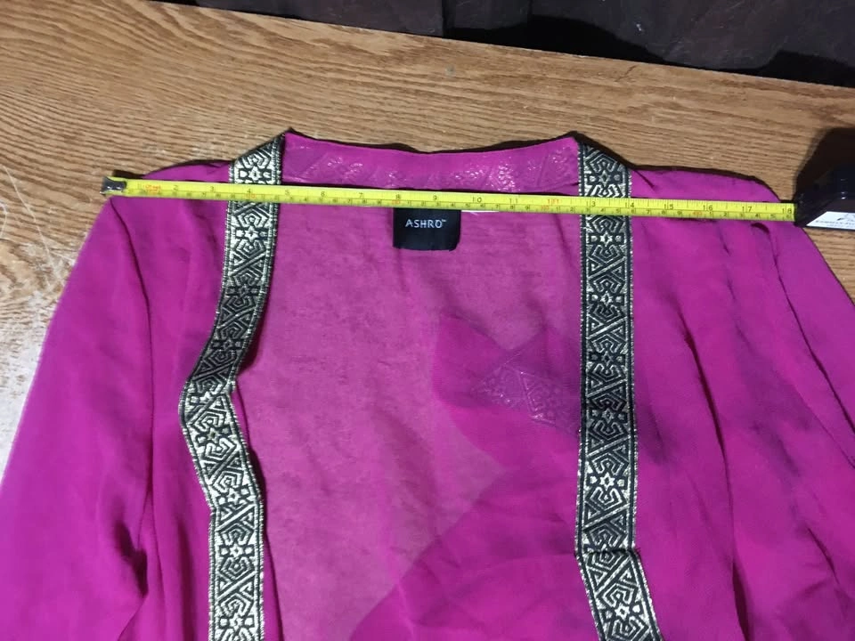 ASHRO Robe/Kimono Fuchsia Pink Black & Gold Trim Medium - photo 3