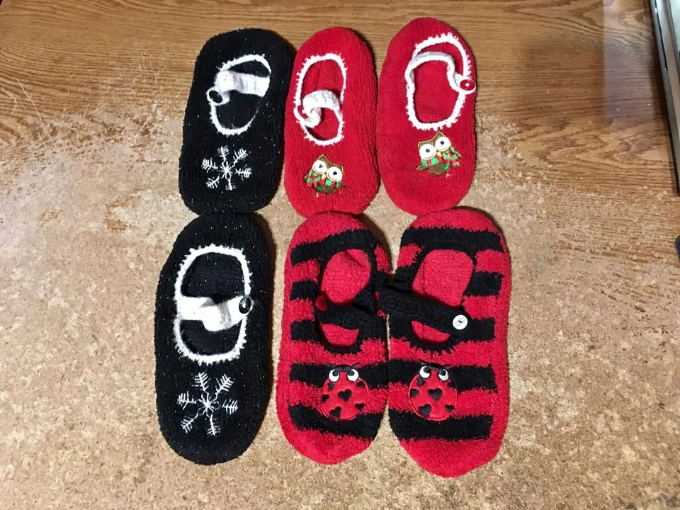 THREE PAIRS OF FUZZY SLIPPER SOCKS CHRISTMAS OWL SNOWFLAKE LADYB