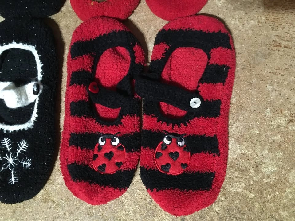THREE PAIRS OF FUZZY SLIPPER SOCKS CHRISTMAS OWL SNOWFLAKE LADYB - photo 2