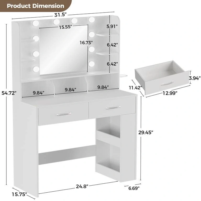 Brand New in Box – White Makeup Vanity Desk with LED Mirror - photo 3