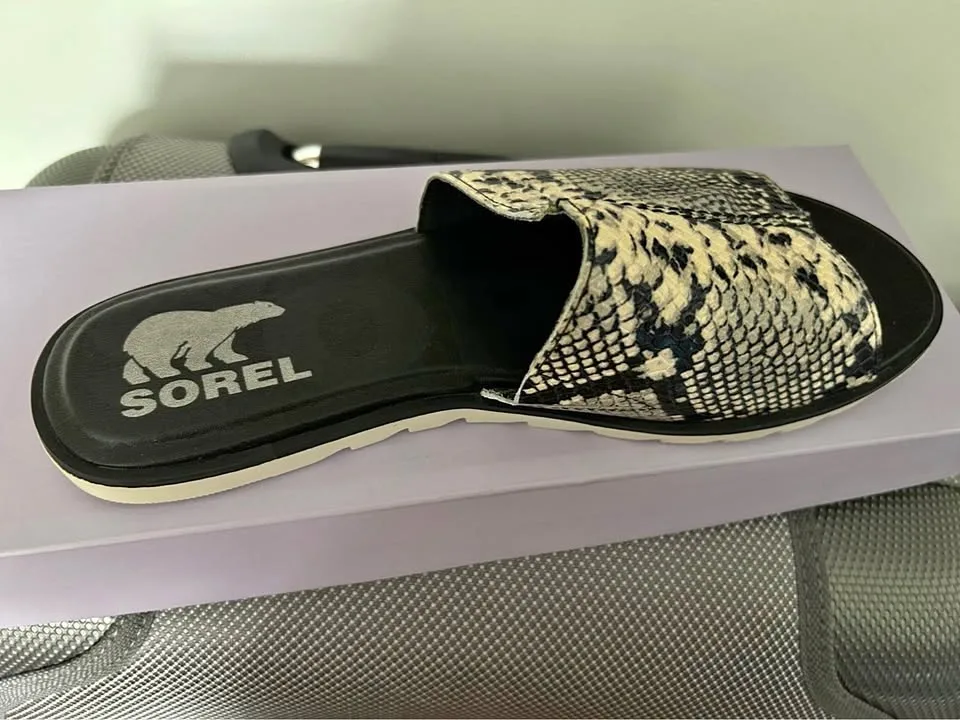 Sorel Snakeskin Print Slide Sandals
