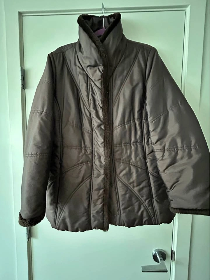 Jones New York Brown Quilted Puffer Jacket