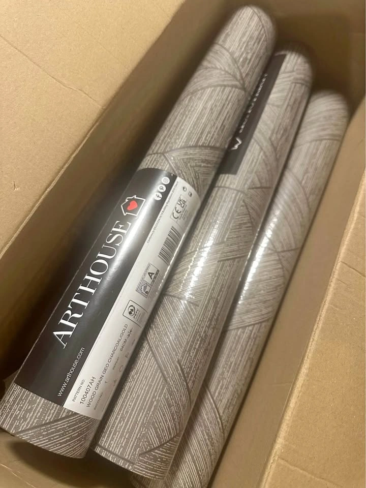 Arthouse Wood Grain Geo Charcoal/Gold Wallpaper - 6 Rolls