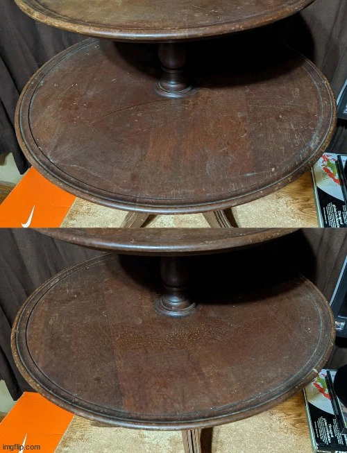 VINTAGE 3-TIER WOODEN DUMBWAITER PEDESTAL TABLE - photo 5