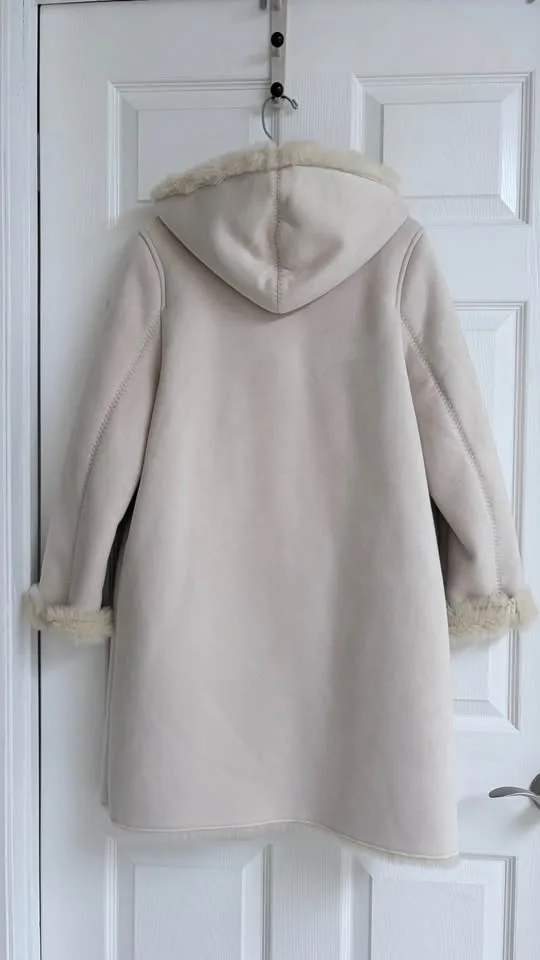 Uniqlo Cream Faux Shearling Hooded Coat - Size S - photo 2