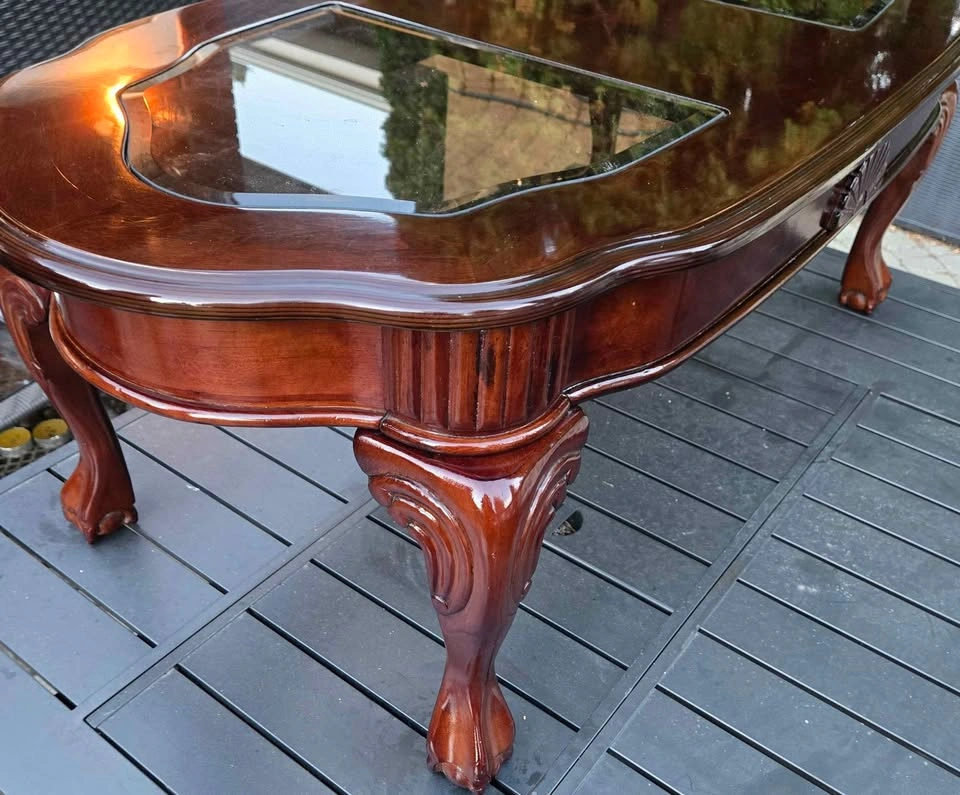 Vintage Queen Anne Glass-Top Coffee Table – Ball & Claw Feet - photo 2