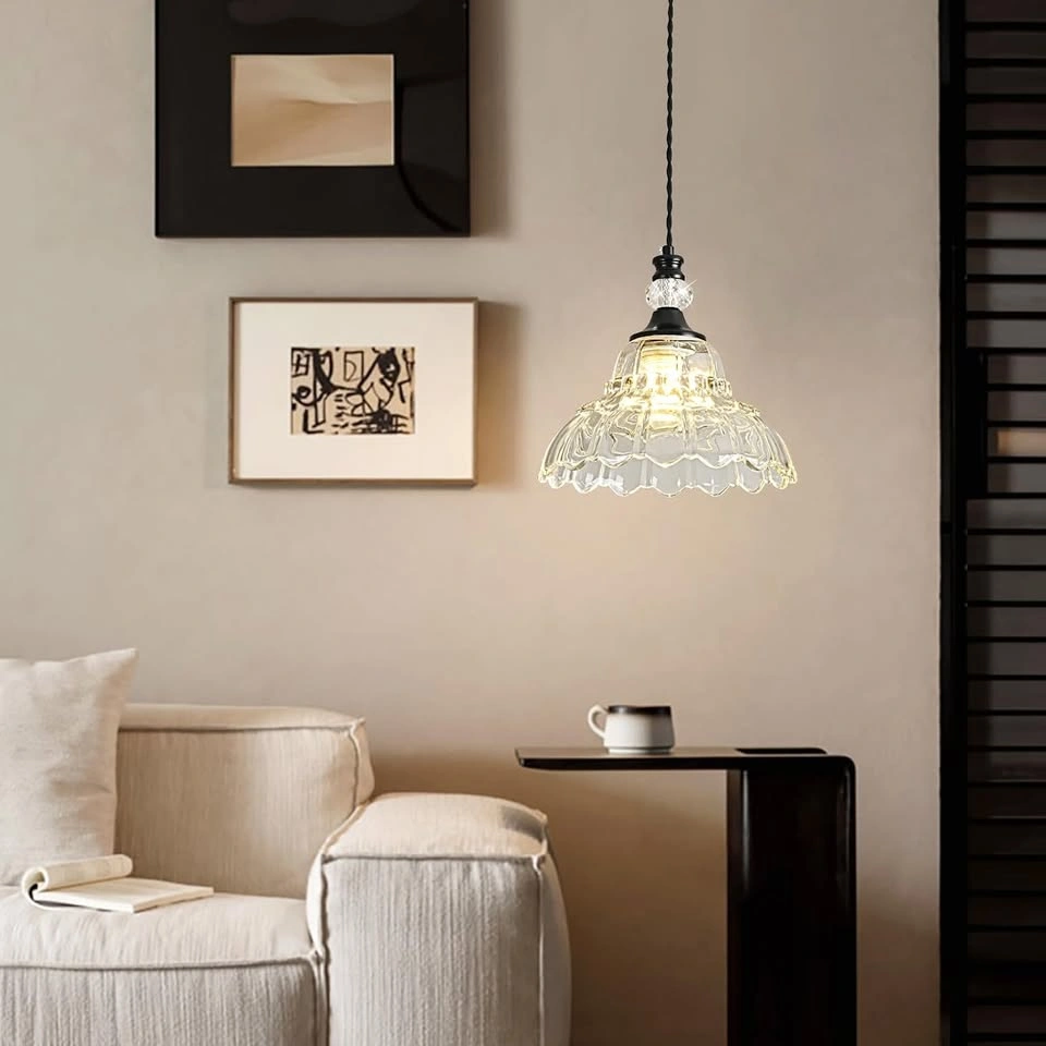 Matte Black Flower-Shaped Glass Pendant Light - photo 2