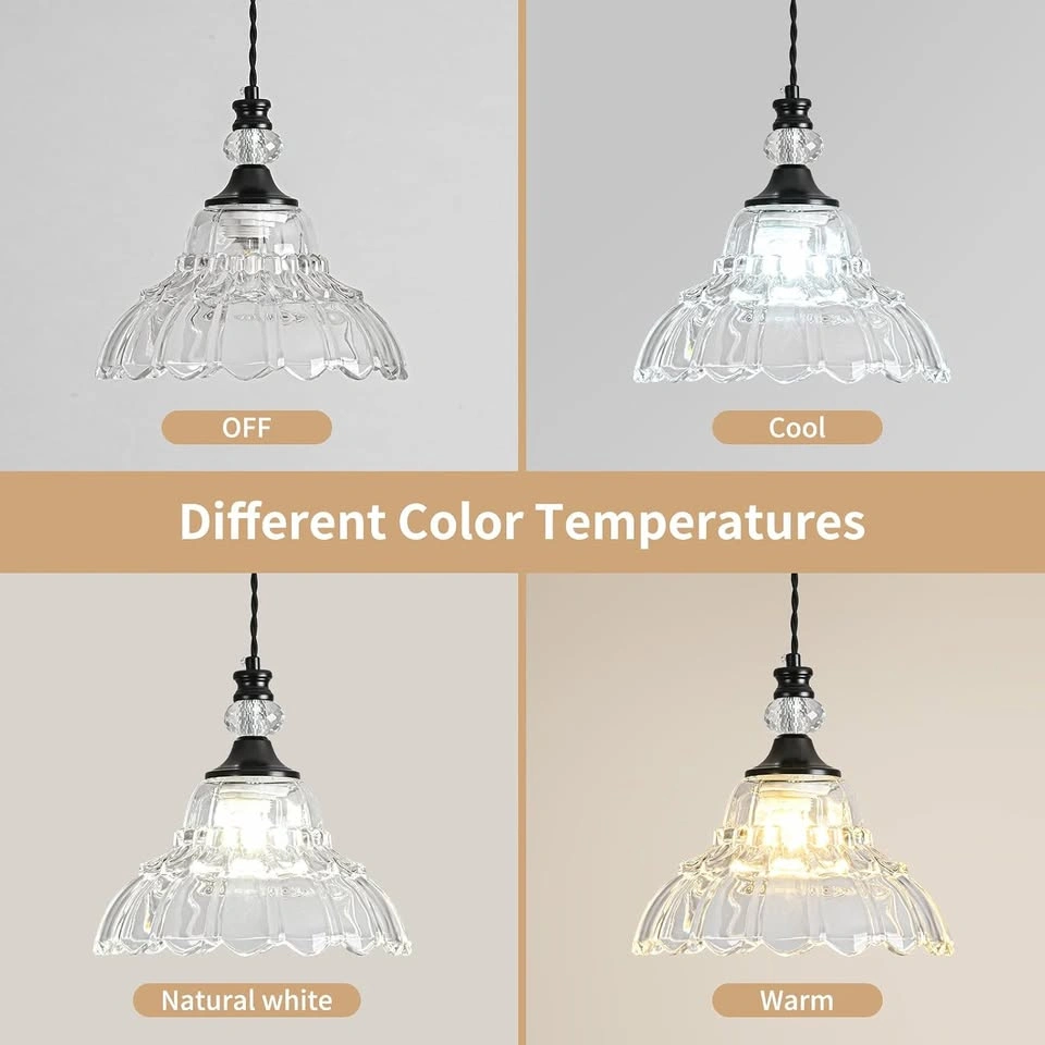 Matte Black Flower-Shaped Glass Pendant Light - photo 3