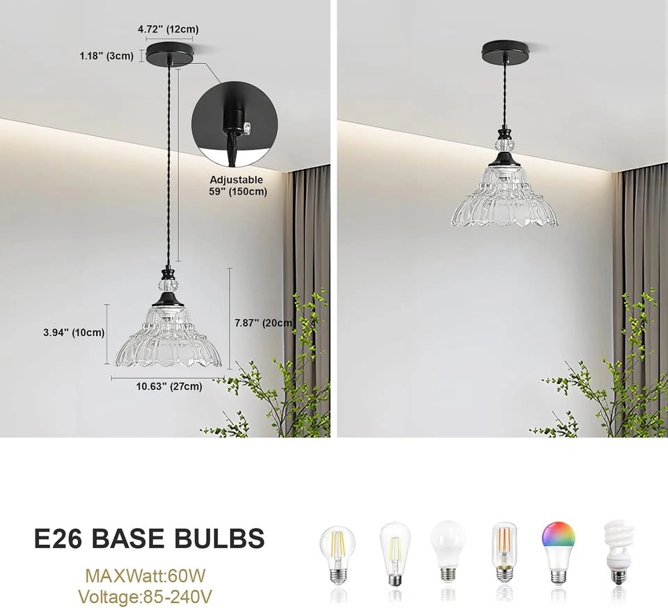 Matte Black Flower-Shaped Glass Pendant Light - photo 4