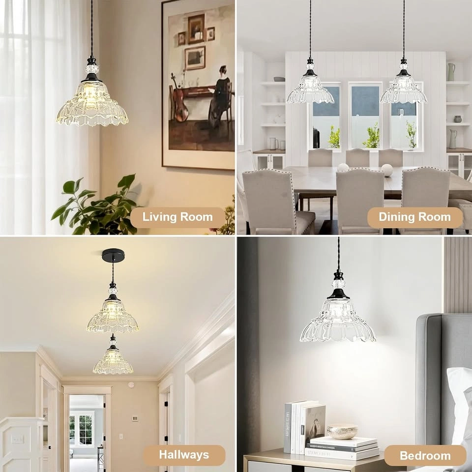 Matte Black Flower-Shaped Glass Pendant Light - photo 5