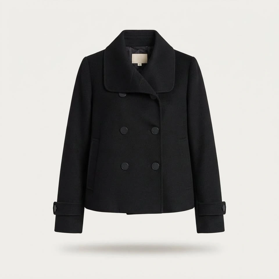 Ann Taylor Loft Black Wool Blend Double Breasted Pea Coat XL