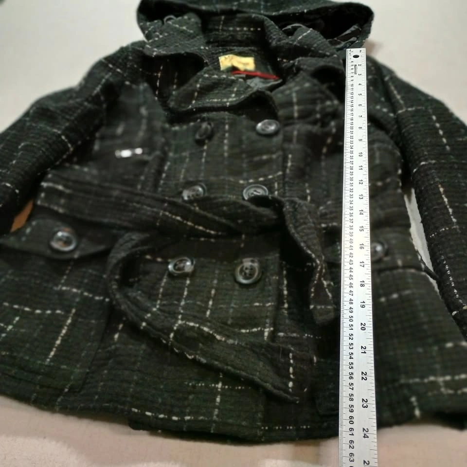 Maralyn & Me Black Plaid Hooded Peacoat, Size L - photo 4