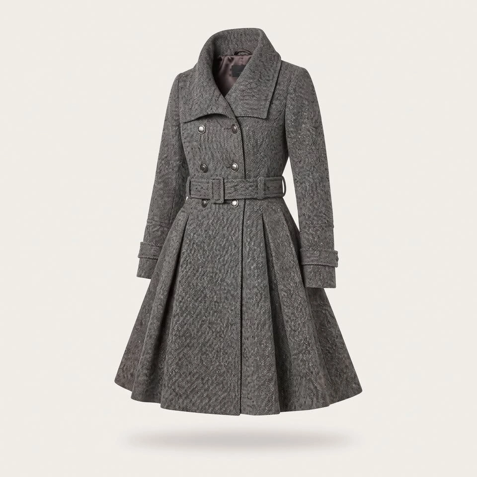 Vintage GUESS Los Angeles 1981 Grey Tweed Belted Wool Coat XSmal