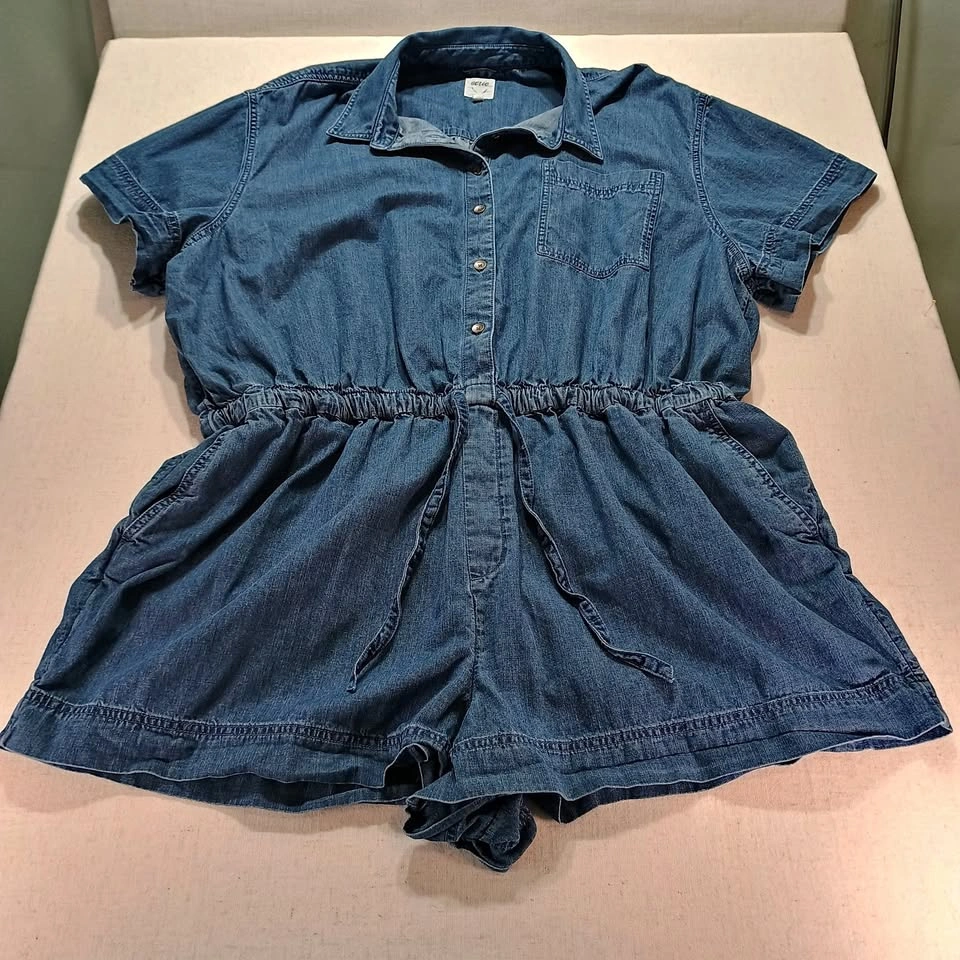 Aerie Blue Denim Romper Button Front Drawstring Waist XXL - photo 2