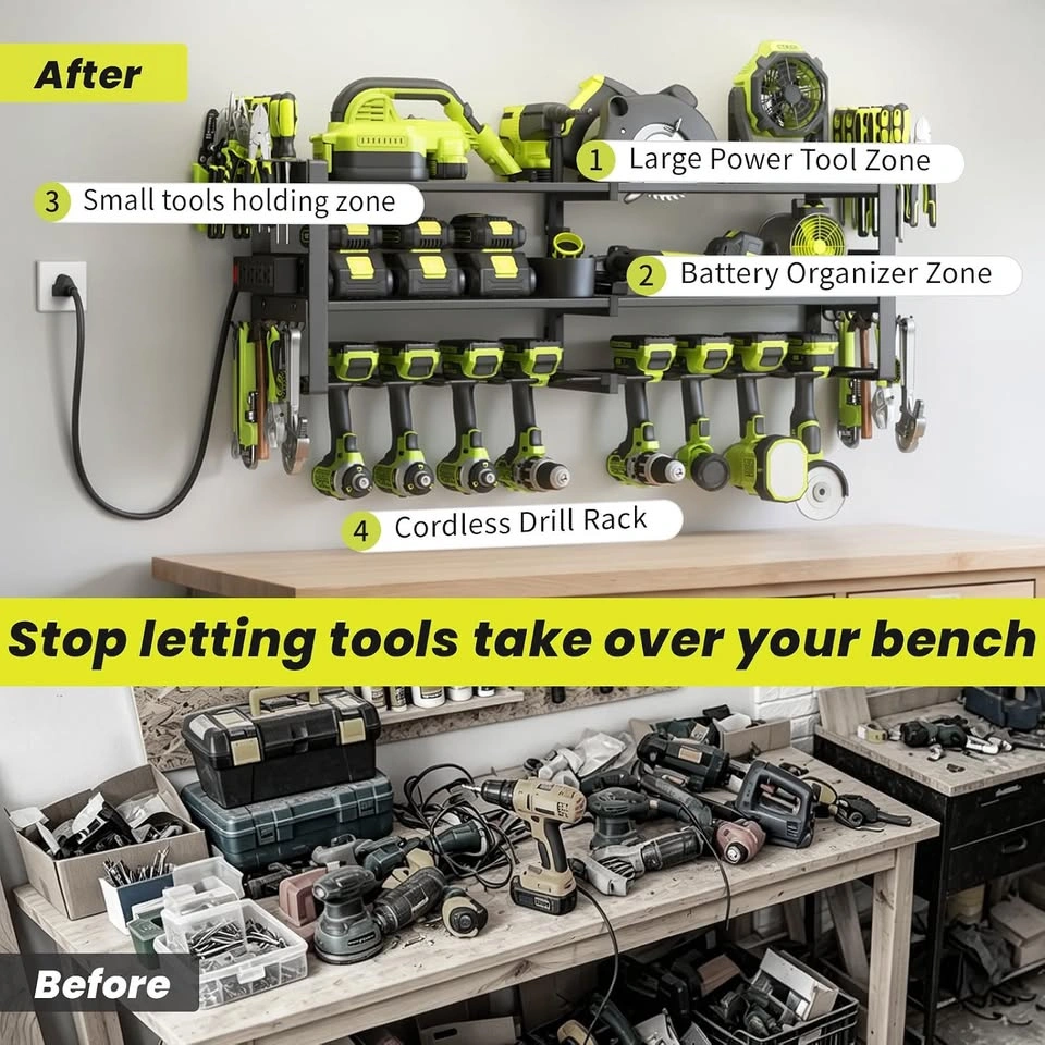 Garage Wall-Mounted Tool Rack with Built-in Power Strip - photo 2