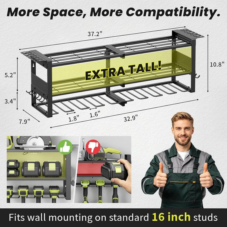 Garage Wall-Mounted Tool Rack with Built-in Power Strip - photo 4