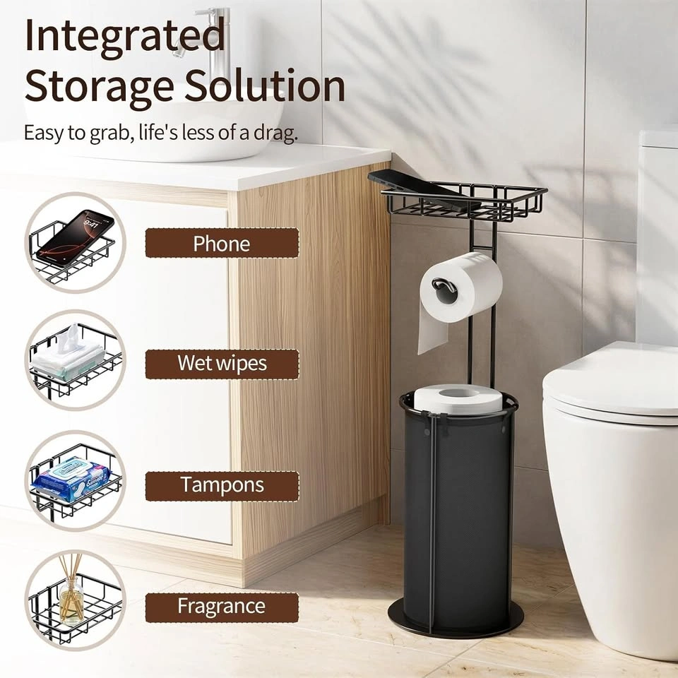 Free Standing Toilet Paper Holder - Black Metal - photo 3