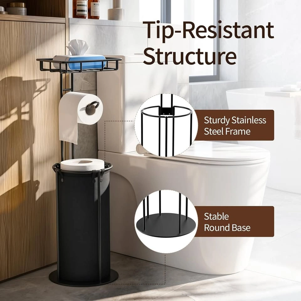 Free Standing Toilet Paper Holder - Black Metal - photo 5