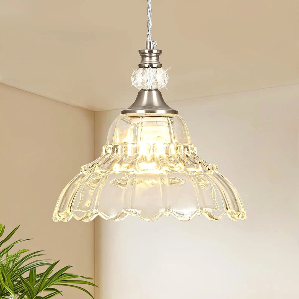 Chandelier moderne en nickel et verre en forme de fleur