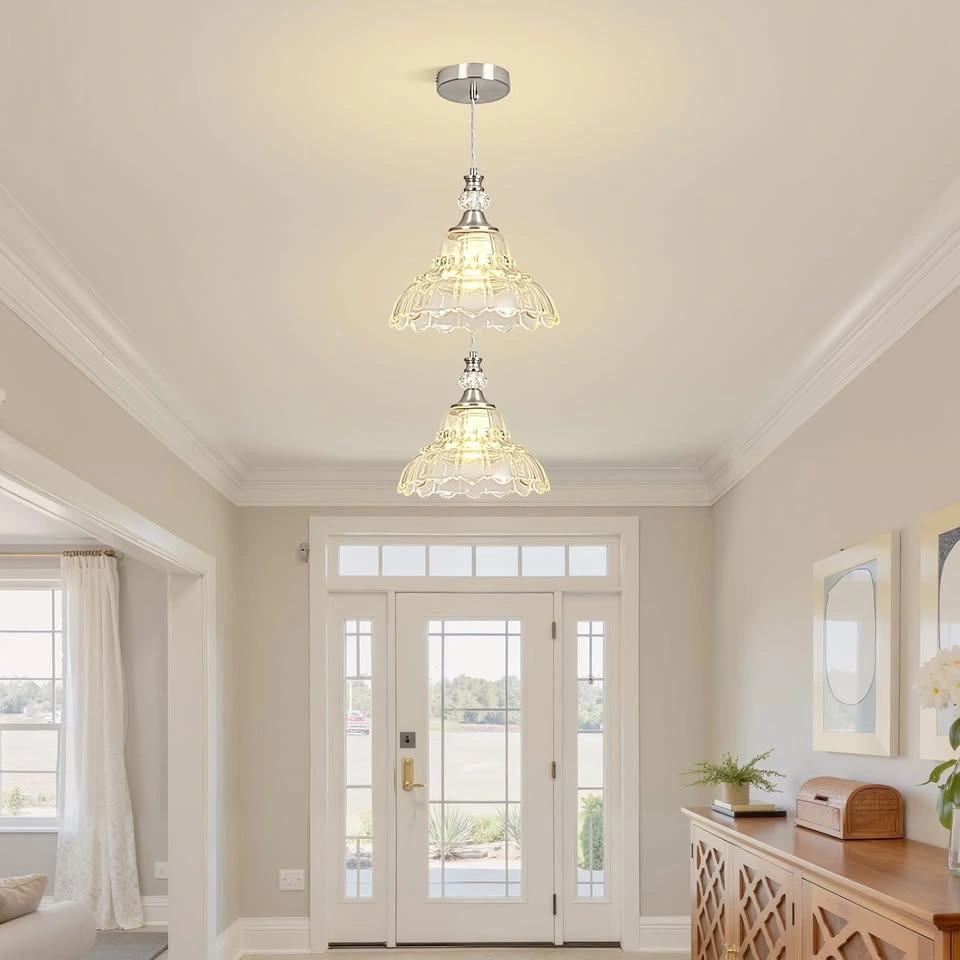 Chandelier moderne en nickel et verre en forme de fleur - photo 3